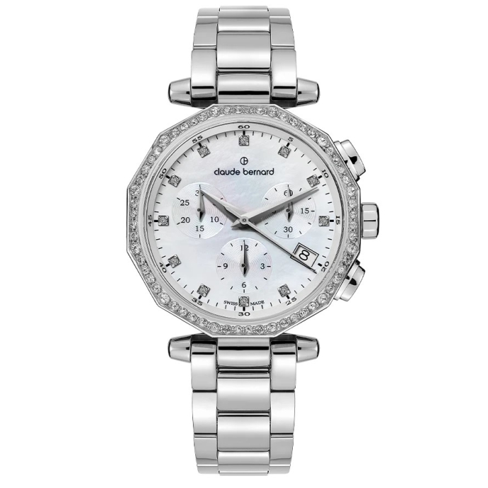 Дамски часовник Claude Bernard Dress Code Chrono with stones 10260 3M NAPN
